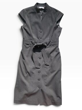 Calvin Klein Charcoal Sleeveless Button-Front Belted Dress